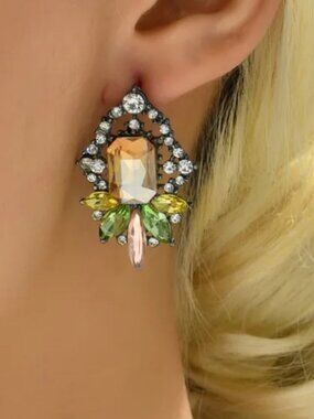 NEW Esme Pastel Glam Pink Ornate Rhinestone Statement Earrings Party Evening